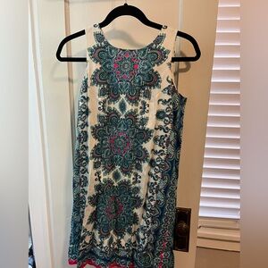 London Style Teal and Cream Mini Dress